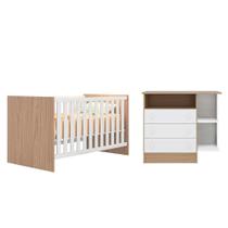 Quarto Infantil Berço Mini Cama Americano Branco/Carvalho - Qmovi