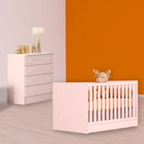 Quarto Infantil Berço Mini Cama e Cômoda 4G Rosa