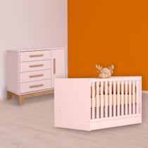 Quarto Infantil Berço Mini Cama e Cômoda Sapateira Slim Rosa Quarto Infantil Berço Mini Cama e Cômoda Sapateira Slim Rosa