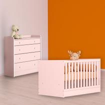 Quarto Infantil Berço Mini Cama e Cômoda Trocador Rosa