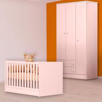 Quarto Infantil Berço Mini Cama e Guarda Roupa 3P 2G Rosa