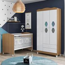 Quarto Infantil Berço Mini Cama e Guarda Roupa Lolly 3 Portas Branco / Almendra