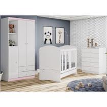 Quarto Infantil Berço Mini Cama, Guarda Roupa e Cômoda Bala de Menta Henn