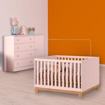 Quarto Infantil Berço Mini Cama Slim e Cômoda Sapateira Rosa