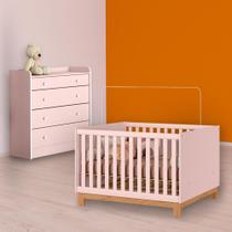 Quarto Infantil Berço Mini Cama Slim e Cômoda Trocador Rosa