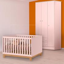 Quarto Infantil Berço Mini Cama Slim e Guarda Roupa Rosa