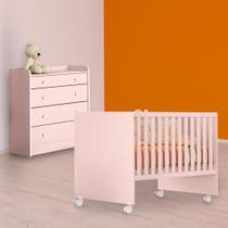 Quarto Infantil Berço Reto e Cômoda Trocador Rosa Quarto Infantil Berço Reto e Cômoda Trocador Rosa