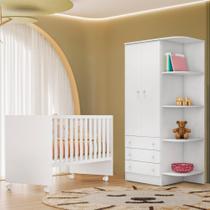 Quarto Infantil Berço Retro e Guarda Roupa 2P Branco
