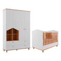 Quarto Infantil Berço sem Colchão + Guarda Roupas Branco/Nature - Permóbili Baby