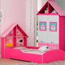 Quarto Infantil Cama Casinha e Guarda-Roupa 2 Portas Casinha Gelius