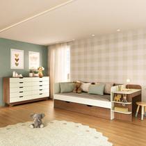 Quarto Infantil Cama de Solteiro 3 em 1 e Cômoda 10 Gavetas em MDF Premium Helena e Alice Bege/Off White/Castanho Quarto Infantil Cama de Solteiro 3 em 1 e Cômoda 10 Gavetas em MDF Premium Helena e Alice Bege/Off White/Castanho