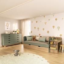 Quarto Infantil Cama de Solteiro 3 em 1 e Cômoda 10 Gavetas em Mdf Premium Helena e Alice