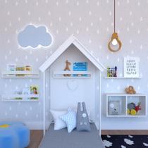 Quarto Infantil Cama Nicho Prateleira e Revisteiros Bramov Móveis Branco