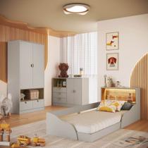Quarto Infantil Cama Solteiro Montessoriana Led Cômoda Guarda roupa CJ076 Lille Art In Móveis