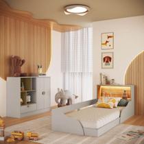 Quarto Infantil Cama Solteiro Montessoriana Led e Cômoda 1 Gaveta Lille Quarto Infantil Cama Solteiro Montessoriana Led e Cômoda 1 Gaveta Lille