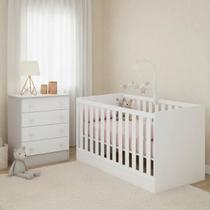 Quarto Infantil Caroline Berço Americano Com Cômoda Qmovi Doce Sonho - Branco
