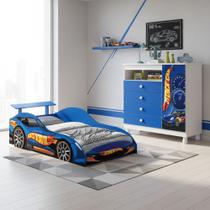 Quarto Infantil Carro Azul Completo Cama Stock Car Cômoda Esportiva