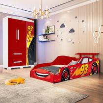 Quarto Infantil Carro McVeloz com Cama Guarda Roupa e Colchão