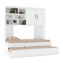 Quarto Infantil Chiara Guarda Roupa Aéreo 2 Portas e Cama com Auxiliar Branco - Phoenix