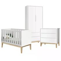 Quarto Infantil Classic 2 portas Branco Fosco com Pés Madeira Natural - Reller Móveis