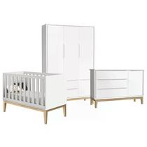 Quarto Infantil Classic 3 portas Branco Fosco com Pés Madeira Natural - Reller Móveis
