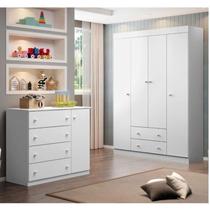 Quarto Infantil com 1 Guarda Roupa 4 Portas 2 Gavetas com 1 Cômoda 100% MDF Elisa
