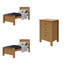 Quarto Infantil com 2 Camas Solteiro Athenas Plus e Mesa de Cabeceira 3 Gavetas Maggiore New