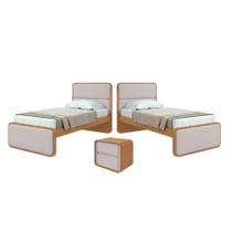 Quarto Infantil com 2 Camas Solteiro Loop Tecido Corano e Mesa de Cabeceira 2 Gavetas Loop