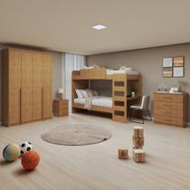 Quarto Infantil com Beliche Olga Cômoda e Criado Baião e Guarda-roupa Alonzo Quarto Infantil com Beliche Olga Cômoda e Criado Baião e Guarda-roupa Alonzo