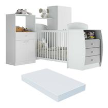 Quarto Infantil com Berço-Cômoda e Colchão Incluso Laura Multimóveis Branco/Cinza