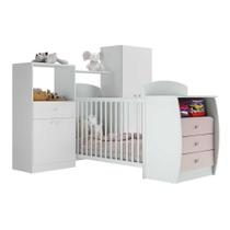Quarto Infantil Com Berço-cômoda E Colchão Incluso Laura Multimóveis Branco/rosa Quarto Infantil Com Berço-cômoda E Colchão Incluso Laura Multimóveis Branco/rosa
