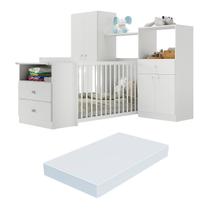 Quarto Infantil com Berço-Cômoda e Colchão Incluso Olívia Multimóveis Branco