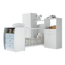 Quarto Infantil com Berço-Cômoda Laura Multimóveis Branco/Azul