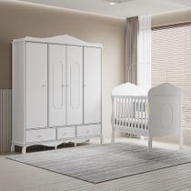 Quarto Infantil com Berço e Guarda Roupa 4 portas Branco Canaã Baby - MÓVEIS CANAÃ