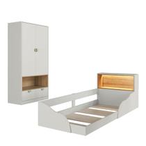 Quarto Infantil com Cama de Solteiro Montessoriana com Led e Guarda Roupas Lille CJ079 Quarto Infantil com Cama de Solteiro Montessoriana com Led e Guarda Roupas Lille CJ079