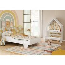 Quarto Infantil com Cama Mesa Casinha e Banco Olívia 100% MDF Espresso Móveis Branco/Brilho