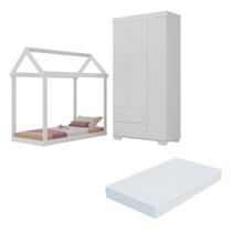 Quarto Infantil com Cama Montessoriana/Colchão/Guarda-Roupas Algodão Doce Multimóveis MX4276