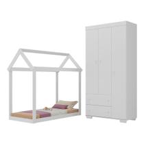 Quarto Infantil Com Cama Montessoriana E Guarda-roupas Algodão Doce Multimóveis Mx4275 Branco Quarto Infantil Com Cama Montessoriana E Guarda-roupas Algodão Doce Multimóveis Mx4275 Branco