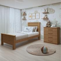 Quarto Infantil com Cama Solteiro Athenas e Cômoda 4 Gavetas Baião Amêndoa Clean