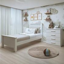 Quarto Infantil com Cama Solteiro Athenas e Cômoda 4 Gavetas Baião Branco - Móveis Lopas