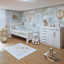 Quarto Infantil com Cama Solteiro Athenas e Cômoda 8 Gavetas 2 Portas Toronto Branco Quarto Infantil com Cama Solteiro Athenas e Cômoda 8 Gavetas 2 Portas Toronto Branco