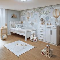 Quarto Infantil com Cama Solteiro Athenas e Cômoda 8 Gavetas 2 Portas Toronto