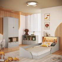 Quarto Infantil com Cama Solteiro Montessoriana com Iluminação Led, Comoda e Guarda-roupas Quarto Infantil com Cama Solteiro Montessoriana com Iluminação Led, Comoda e Guarda-roupas