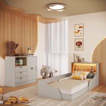 Quarto Infantil com Cama Solteiro Montessoriana com Iluminação Led e Comoda Lille