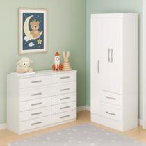 Quarto Infantil com Cômoda 10 Gavetas e Guarda-roupa 3 Portas e 2 Gavetas Ninho