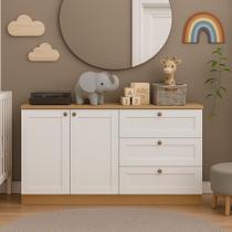 Quarto Infantil com Cômoda 3 Gavetas e Armário 2 Portas Provençais 100% Mdf Infinity Savana/Branco