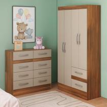 Quarto Infantil com Cômoda 8 Gavetas e Guarda-roupa 4 Portas e 2 Gavetas Ninho