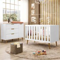 Quarto Infantil com Comoda Melinda 1 Porta e 3 Gavetas e Berço Retro Branco - Mobili