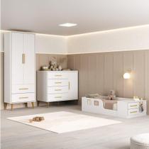 Quarto Infantil com Guarda-Roupa 2 Portas 2 Gavetas com Cômoda e Cama Magia Espresso Móveis Branco Quarto Infantil com Guarda-Roupa 2 Portas 2 Gavetas com Cômoda e Cama Magia Espresso Móveis Branco