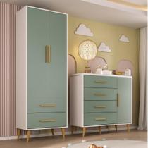 Quarto Infantil com Guarda-Roupa 2 Portas 2 Gavetas com Cômoda Magia Espresso Móveis Branco/Verde Quarto Infantil com Guarda-Roupa 2 Portas 2 Gavetas com Cômoda Magia Espresso Móveis Branco/Verde
